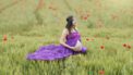zwanger paarse jurk in gras